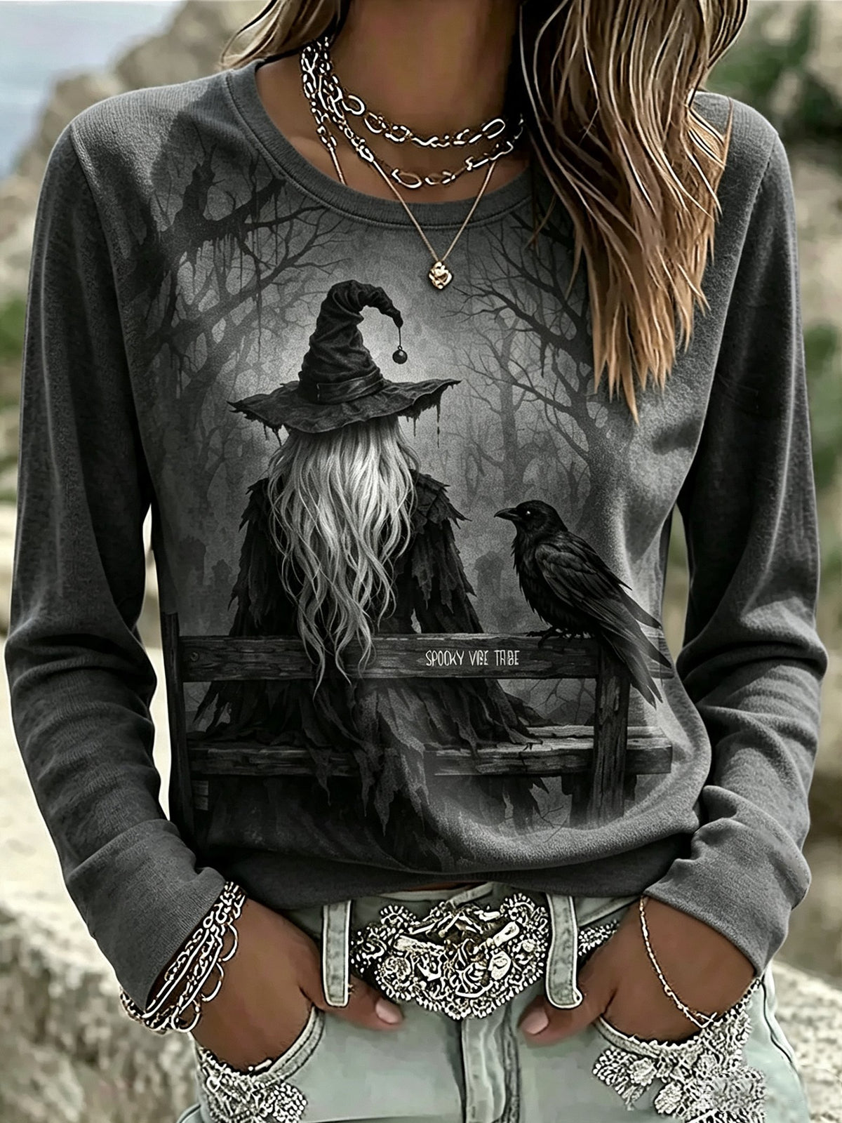 Women's Retro Halloween Printed T-Shirt