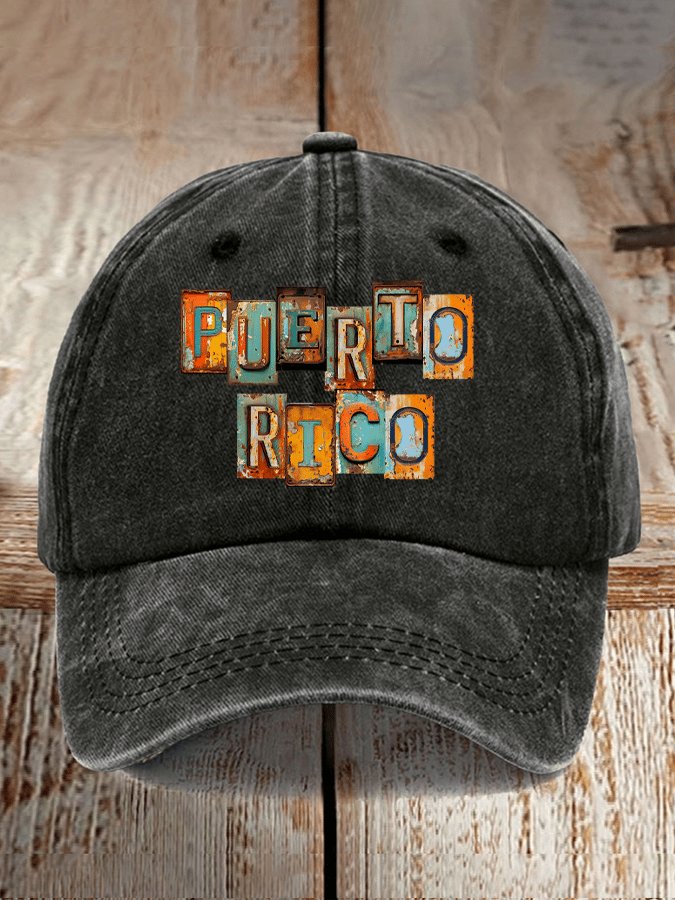 Retro Puerto Rico Print Baseball Cap