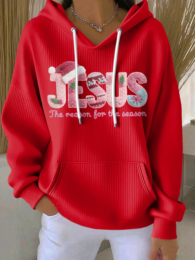 Women's casual Christmas Jesus textured thickened hoodie