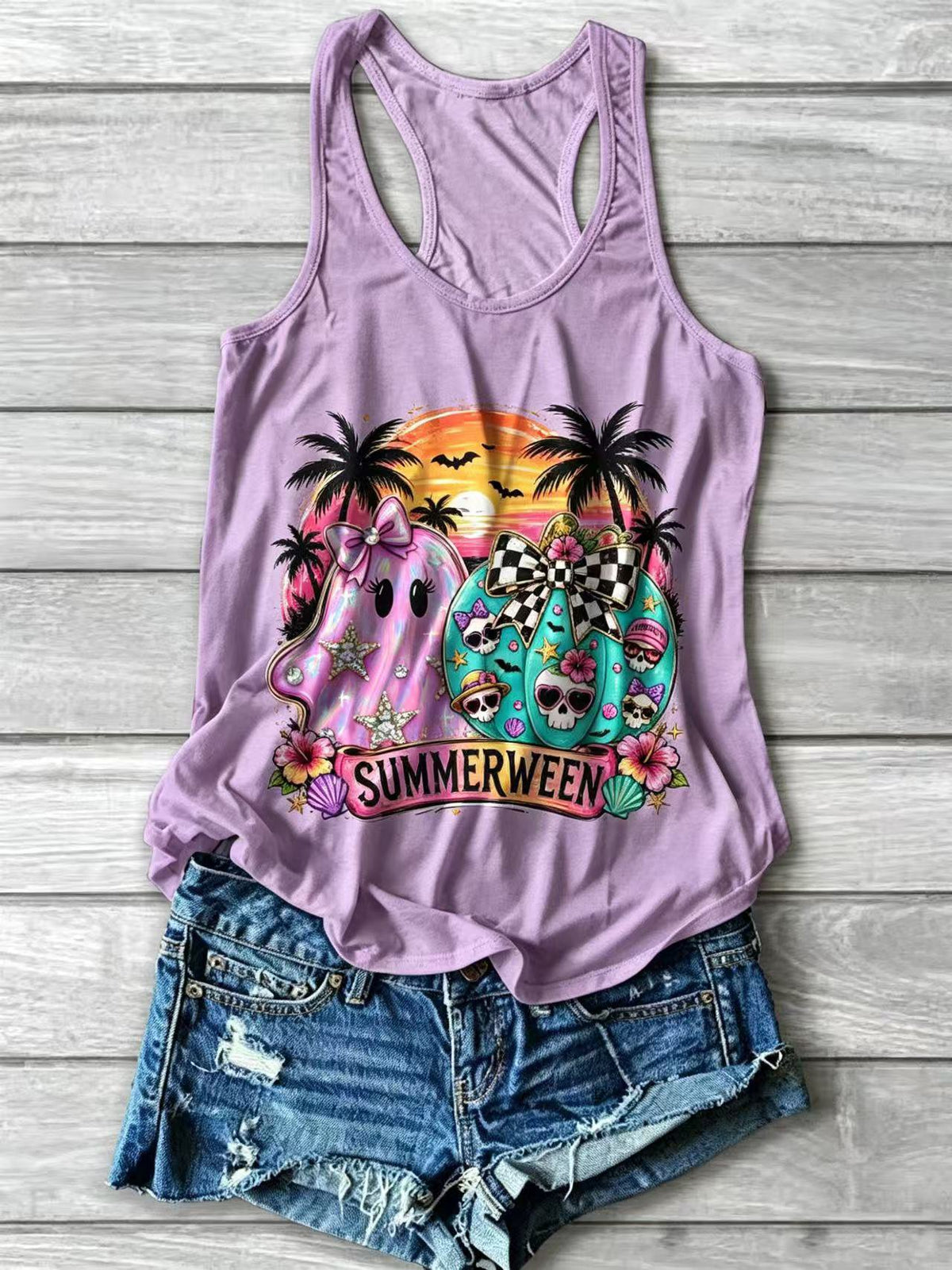 Women's Summerween Vibes Printed Casual Tank Top