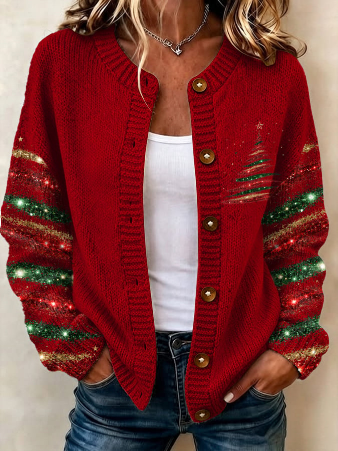Women's Casual Printed Knit Cardigan