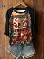 Merry Christmas King of Rock and Roll Printed Raglan Top