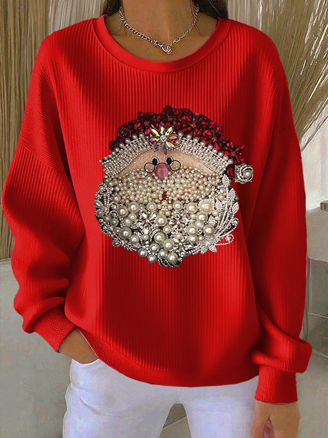 Women's Retro Christmas Print Round Neck Sweatshirt