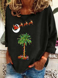 Retro Christmas South Carolina Santa Palm Tree Print Sweatshirt