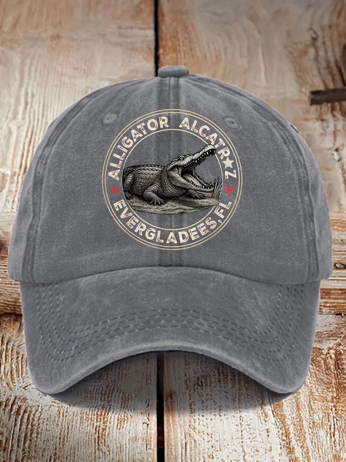 Retro Alligator Alcatraz Funny Florida Everglades Dark Humor Patoitic Prints baseball cap