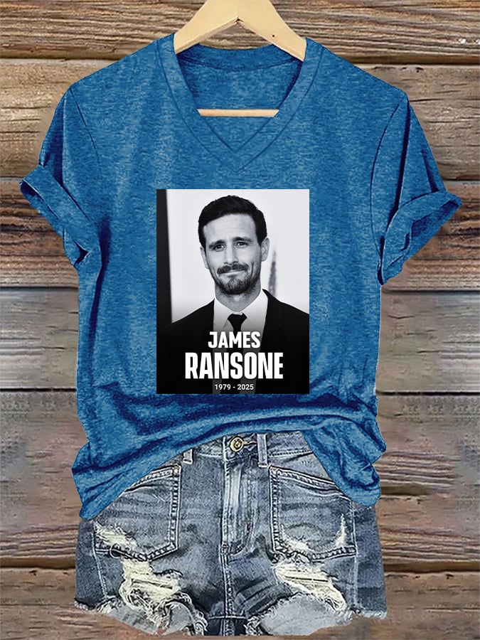 V-Neck Retro RIP James Ransone Print T-Shirt