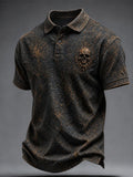 Men's Vintage Halloween Skull Print Polo Shirt