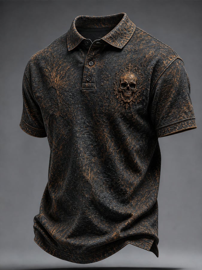 Men's Vintage Halloween Skull Print Polo Shirt
