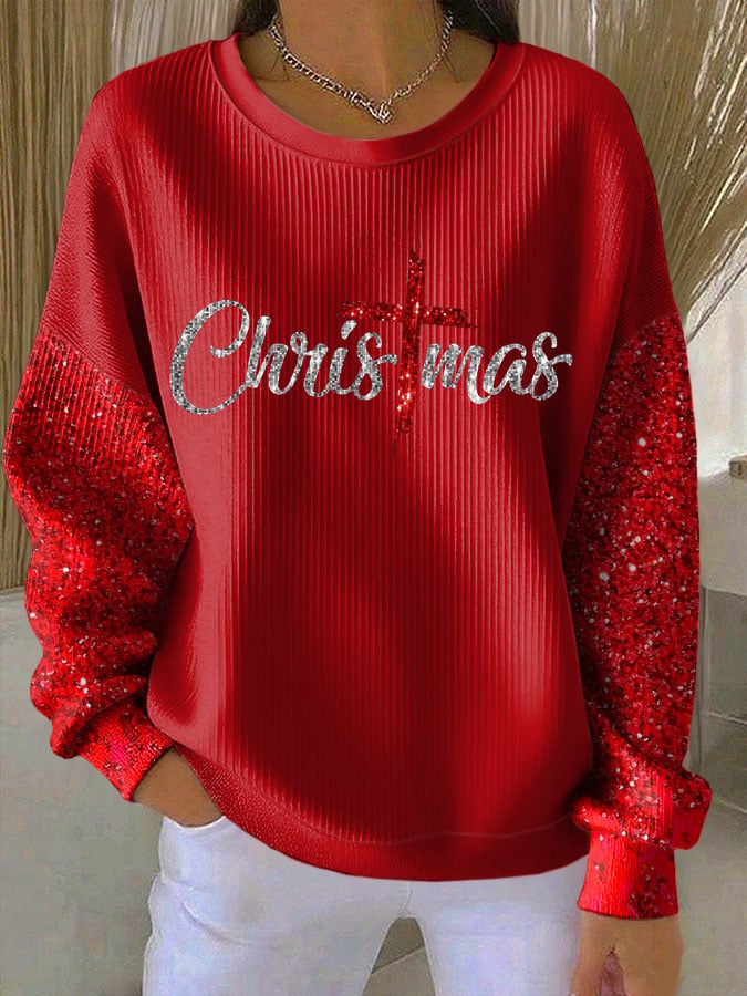 Women'S Christian Christmas Cross Design Sweatshirt