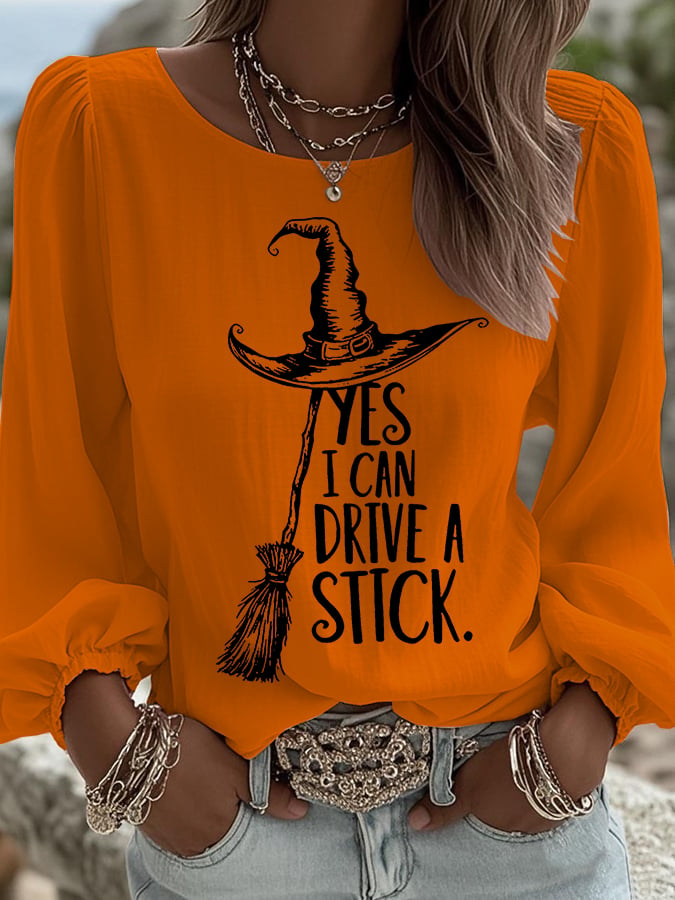 Women's Yes I Can Drive A Stick Printed Long Sleeve Shirt