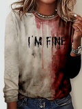 Women's I'm Fine Bloody Halloween Print Long Sleeve T-Shirt
