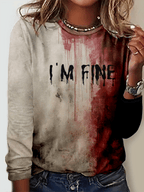 Women's I'm Fine Bloody Halloween Print Long Sleeve T-Shirt