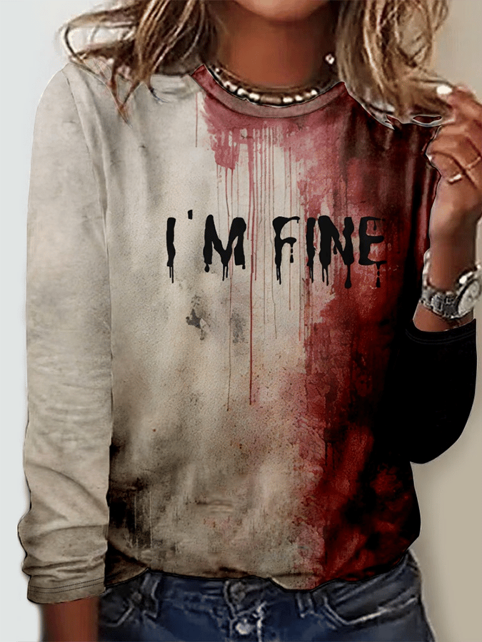Women's I'm Fine Bloody Halloween Print Long Sleeve T-Shirt