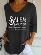 Women's Salem Broom Co Quality Handcrafted Enchanted Est 1692 Print Casual T-Shirt
