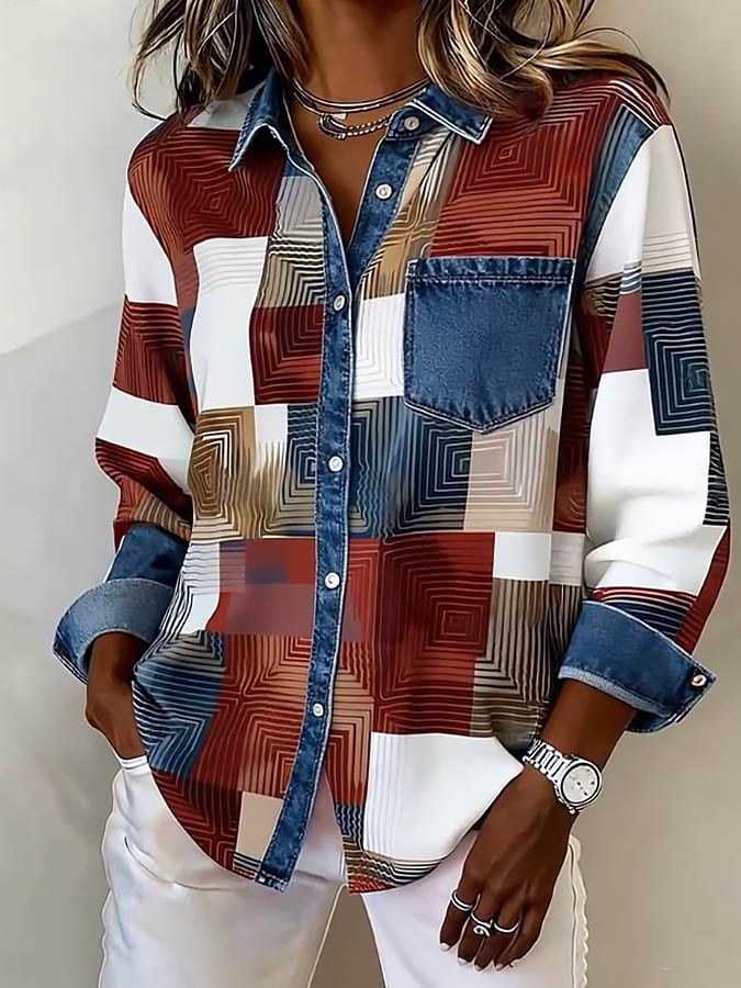 Women's Casual Contrast  Print Shirt