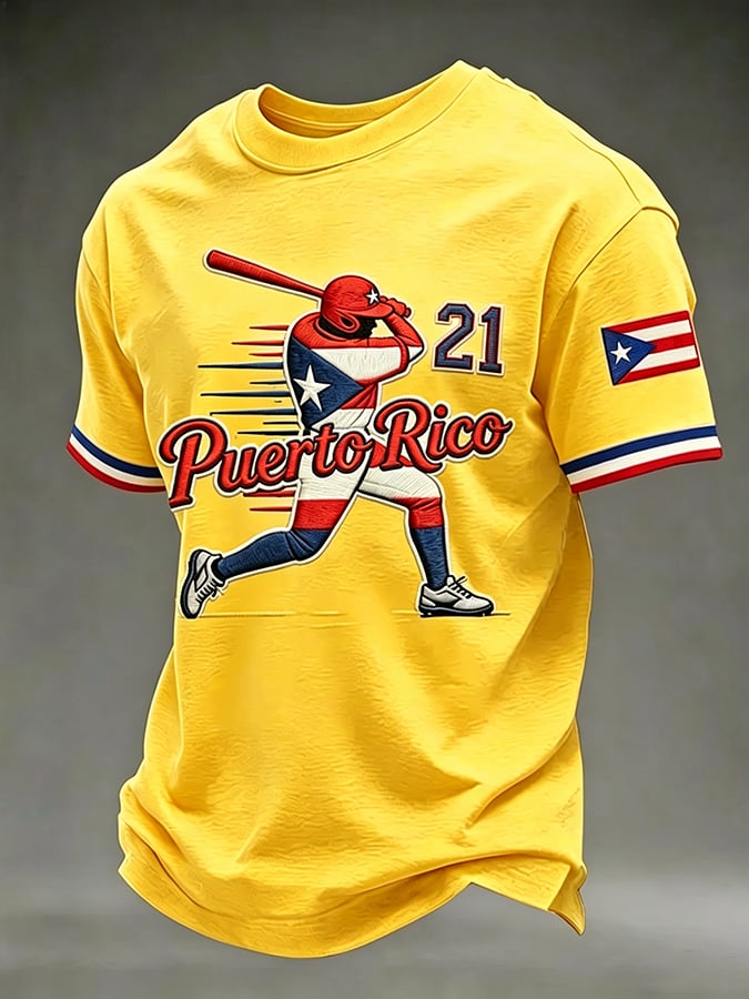 Men's Puerto Rico Baseball Print Short-Sleeve T-Shirt