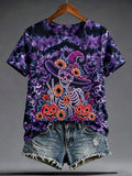 Women's Halloween Tie-Dye Print Short-Sleeve Top