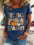 Women's FALL Football TIS THE SEASON Printed Round Neck T-Shirt