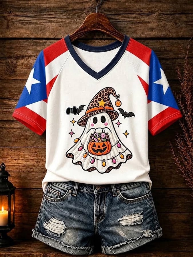 Women's Puerto Rico Halloween Print T-Shirt