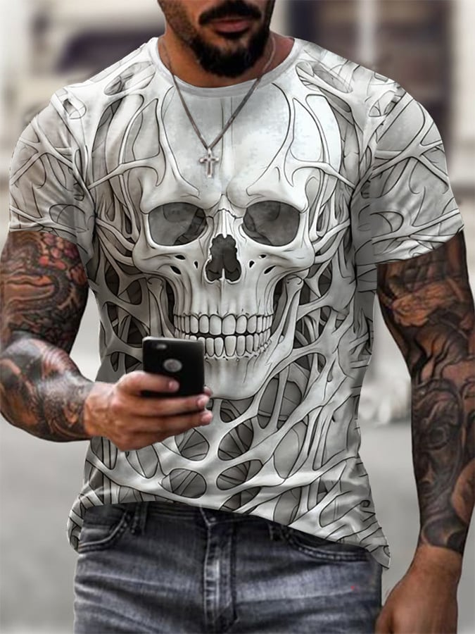 Men's Halloween Skull Print Casual T-shirt