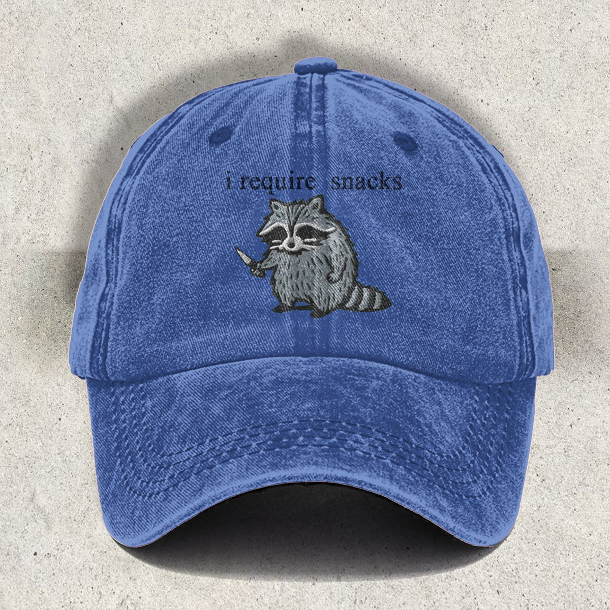 I Require Snacks Embroidered Raccoon Cap