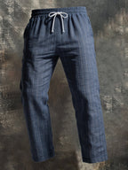 Men's Casual Cotton-Linen Breathable Pinstripe Drawstring Trousers