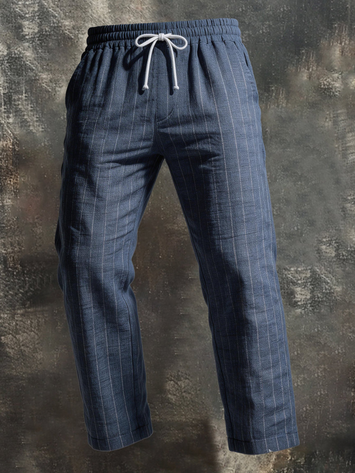 Men's Casual Cotton-Linen Breathable Pinstripe Drawstring Trousers