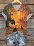 Women's Halloween Autumn Witch Print Casual T-Shirt