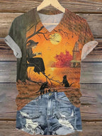 Women's Halloween Autumn Witch Print Casual T-Shirt