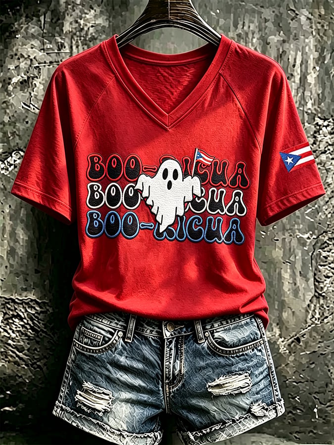 Women's Casual Boricua Halloween Printed Short-Sleeve T-Shirt