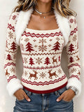 Women'S Frayed Edge Patchwork Ribbed Print Top