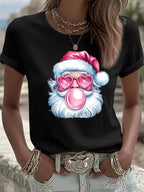 Women's Retro Christmas Santa Print Casual T-Shirt