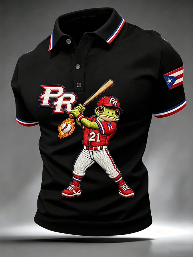 Men's Puerto Rico Baseball Print Polo Shirt