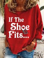 Women's Halloween Witch If The Shoe Fits Print Crew Neck Sweatshirt