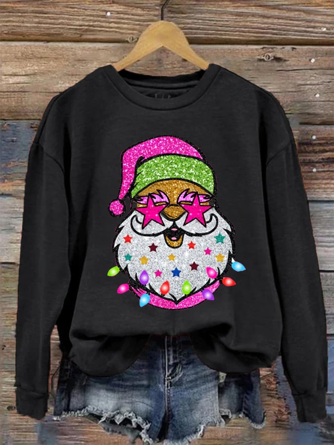 Women's Shiny Santa Print Sweatshirt