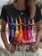Women's Halloween Printed Round Neck T-Shirt