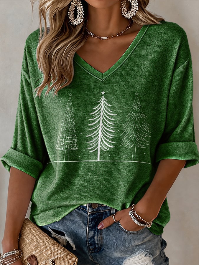 🔥🔥2nd 50% Off 🔥🔥V-Neck Retro Christmas FDT Print T-Shirt