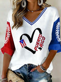 Women's Casual Baseball Printed Waffle Top