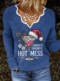 Women's Christmas Santa's Favorite Hot Mess Print Top
