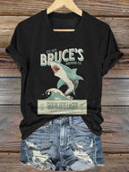 Women's Bruce's Brewing Co. Shark Bite Lager Print V Neck T-shirt