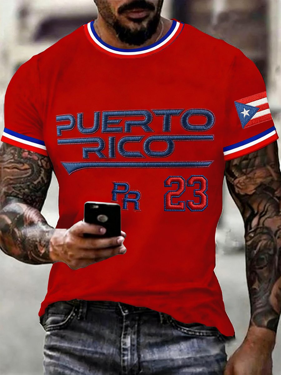 Men's Puerto Rico Baseball Print Casual T-shirt