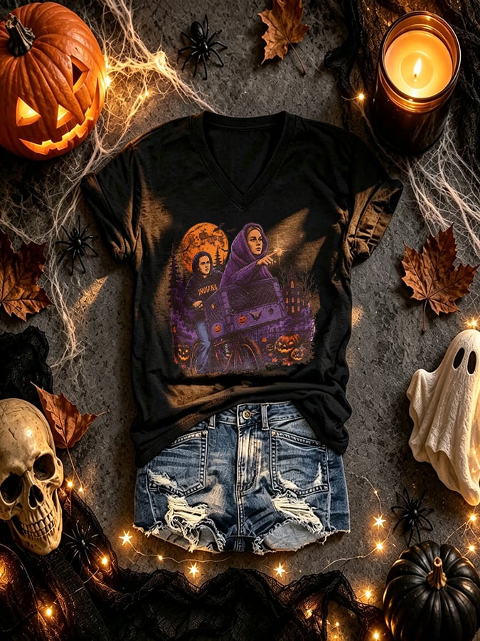 V-Neck Retro Funny Halloween Basketball Don't Point At Me Trick Or Treat Print T-Shirt