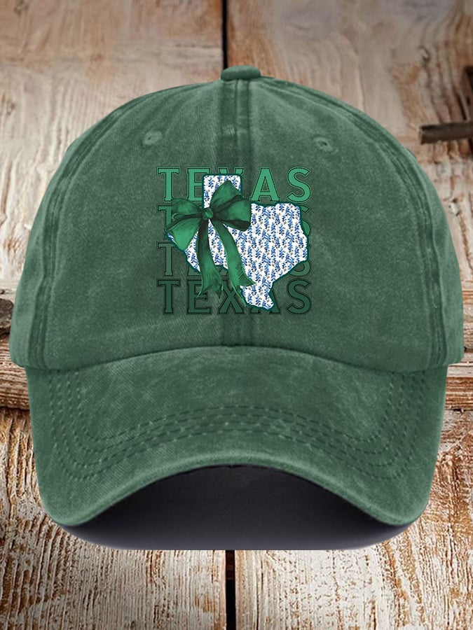 Retro Texas Strong Green Bow Print Baseball Cap
