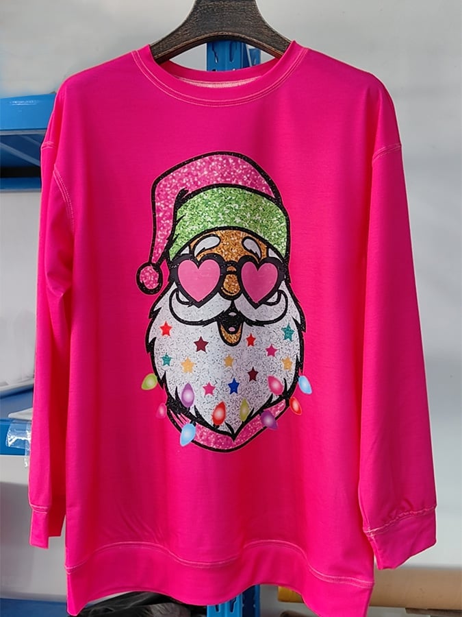 Women's Shiny Santa Print Sweatshirt