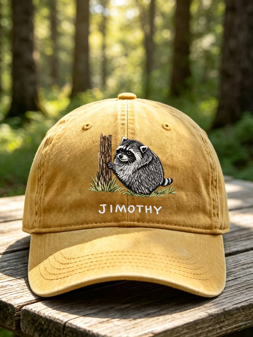 Retro Jimothy Raccoon Print Baseball Cap