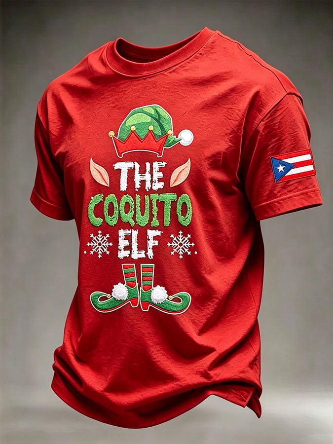 Men's Puerto Rico Christmas Print Casual T-Shirt