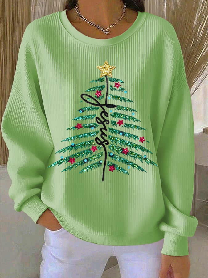 Women's casual Christmas Jesus Christmas tree sweatshirt