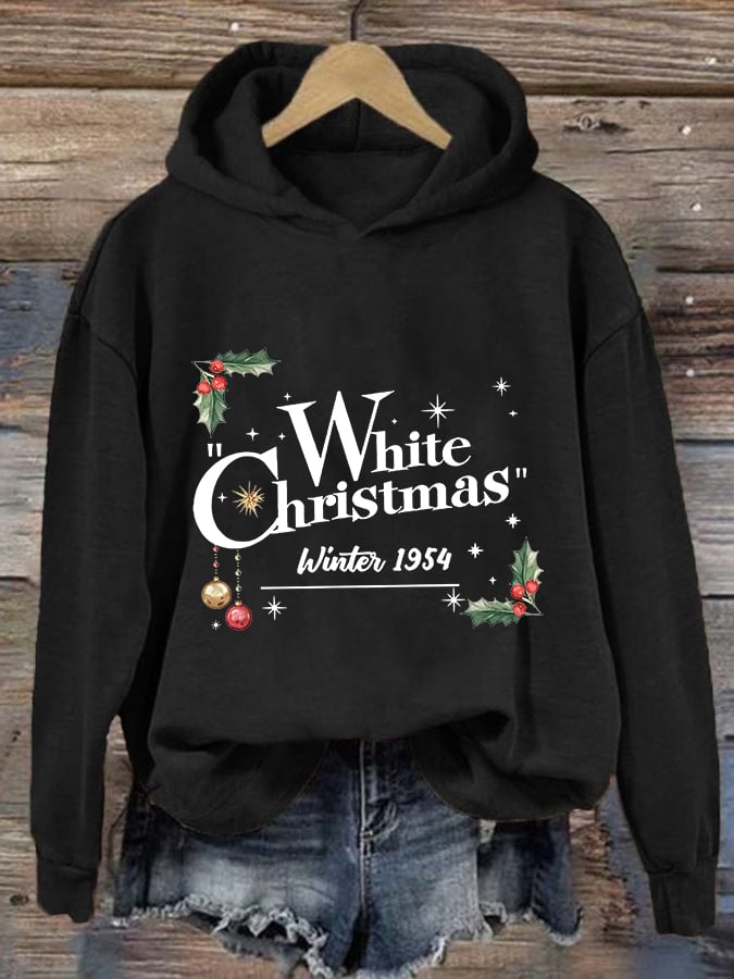 Women's White Christmas Print Casual Hoodie