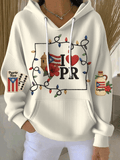 Women's Puerto Rico Print Casual Hoodies