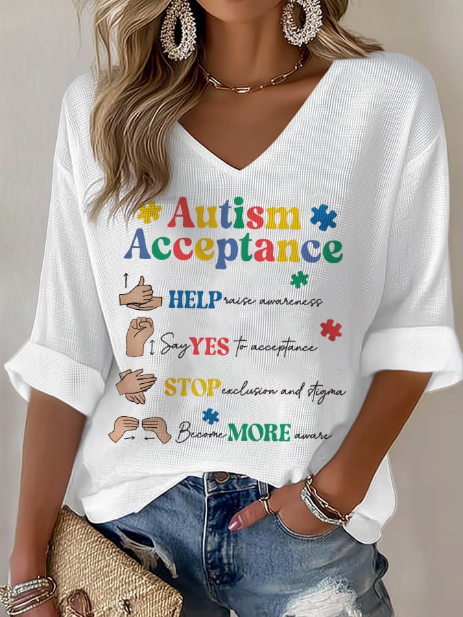 Women's Autism Acceptance V-Neck Top